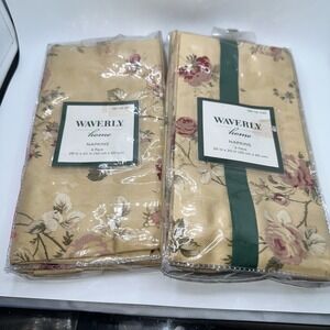 Waverly Home Floral Cotton Napkins 2 Packs of 4 Tan Pink Rose Cottagecore 20x20